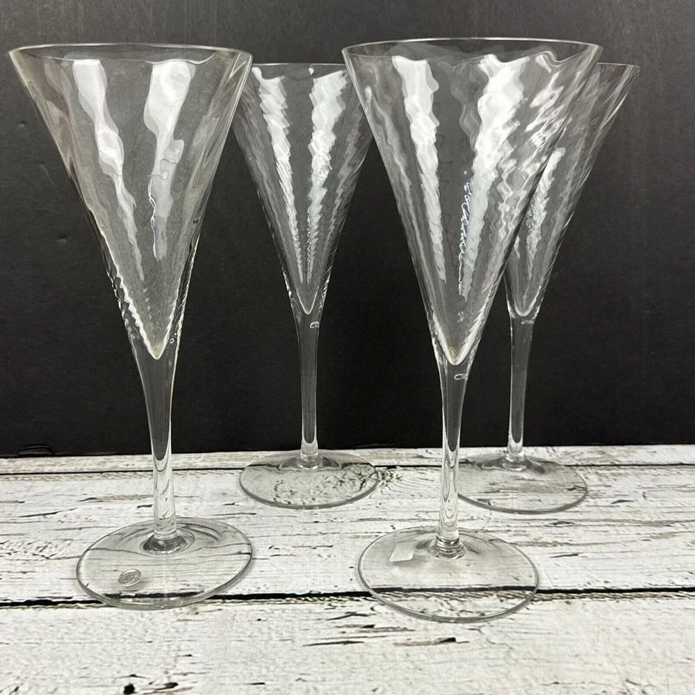 Crystal Champagne Flutes (Set‎ of 4) - Handmade - Romanian - Vintage